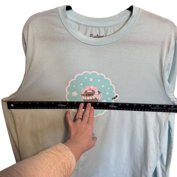 Pusheen- Light Blue Screen Print Cat Lover Long Sleeve T Shirt, Size Large - Picture 5 of 8